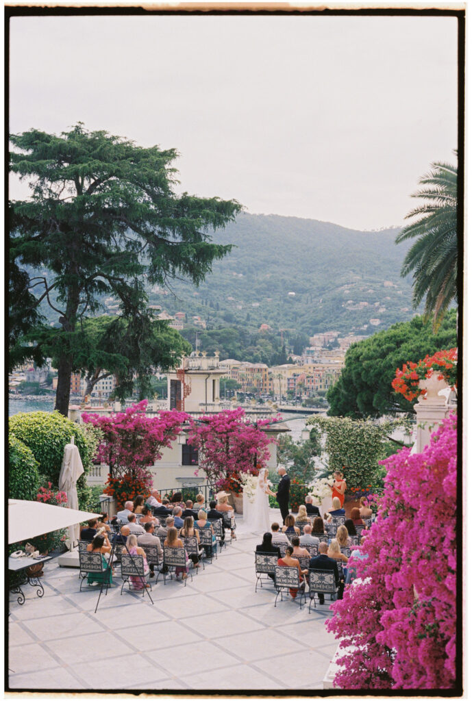 View of the wedding ceremony terrace overlooking Santa Margherita Ligure, Imperiale Palace Hotel wedding venue